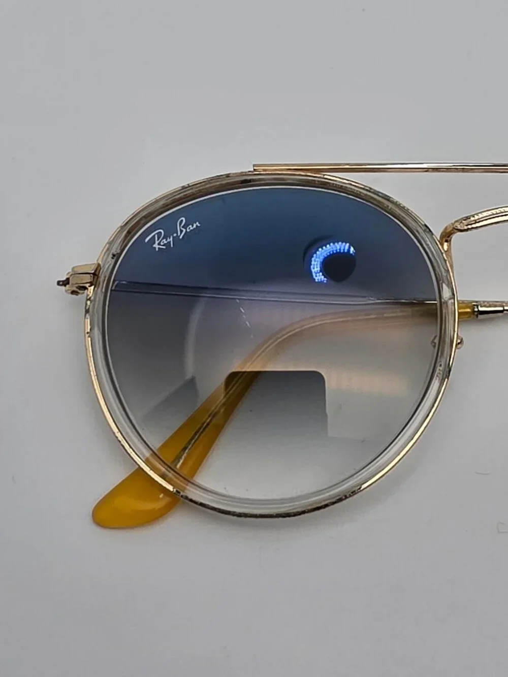 Ray-Ban RB3647N Round Double Bridge Gold Frame Blue Lens Aviator Sunglasses 51mm